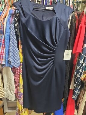 Calvin Klein Navy Ruched Midi Dress